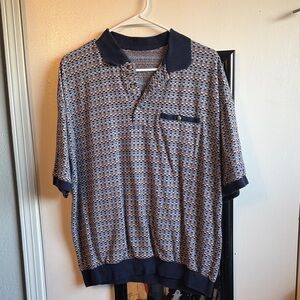 Men's Navy Patterned Polo Shirt